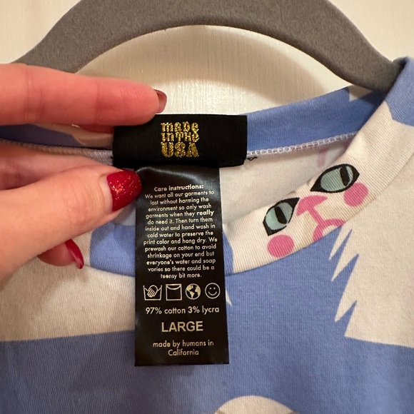 Nooworks Blue and White Grumpy Cat Puff-sleeve Tee Sz L 😻😻😻NWOT Limited Edition - Picture 6 of 6
